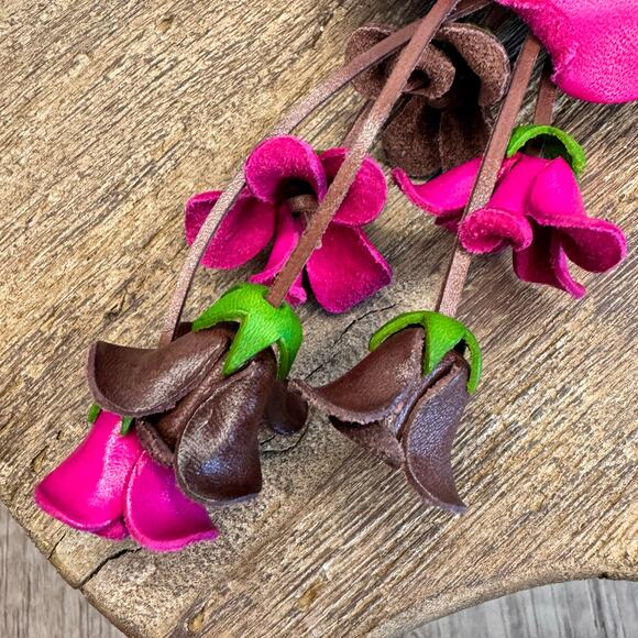 Leather Rose Purse Charm Genuine Leather Flower Bag Charm NEW FAST SHIP - Picture 4 of 7